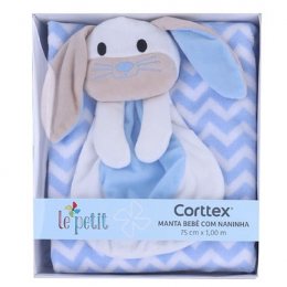 Manta de Bebê Microfibra com naninha Le Petit Corttex coelho azul Ref.55966