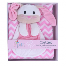 Manta de Bebê Microfibra com naninha Le Petit Corttex coelho rosa Ref.55967