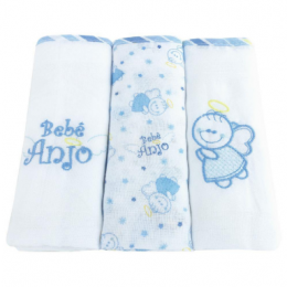 Kit 3 fraldas de tecido duplo bebê anjo Minasrey - azul Ref.54806