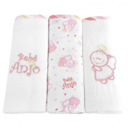Kit 3 fraldas de tecido duplo bebê anjo Minasrey - rosa Ref.54805